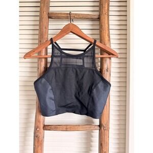 DKNY Sport Bra Womens S Black Excellent Mesh High Neck Cage Back Activewear